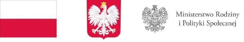 Flaga i Godło Polski oraz logo Ministerstawa Rodziny i Polityki Społecznej