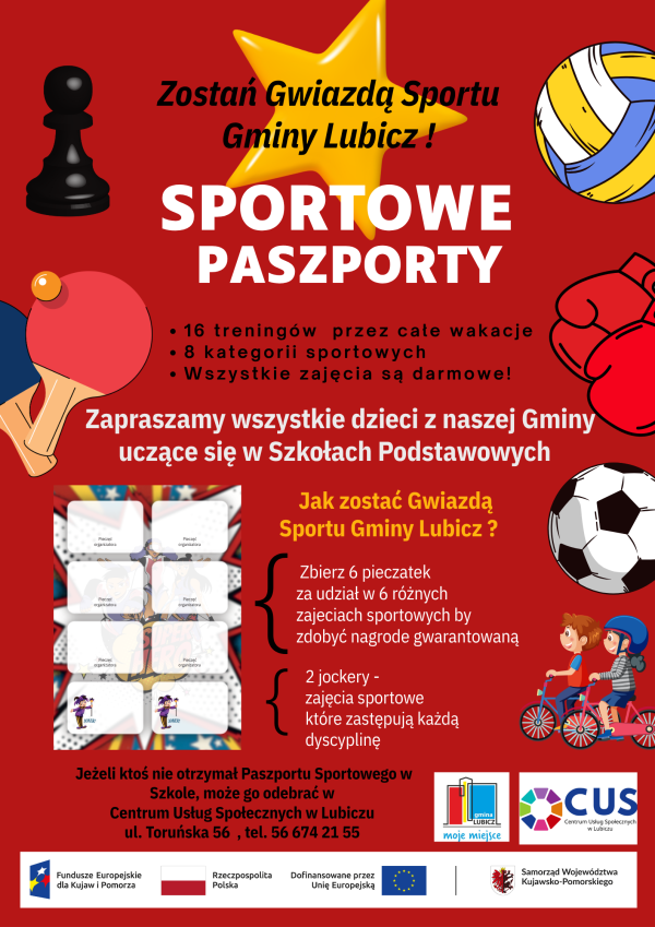 Plakat informujący o wakacyjnym projekcie -  Sportowe Paszporty